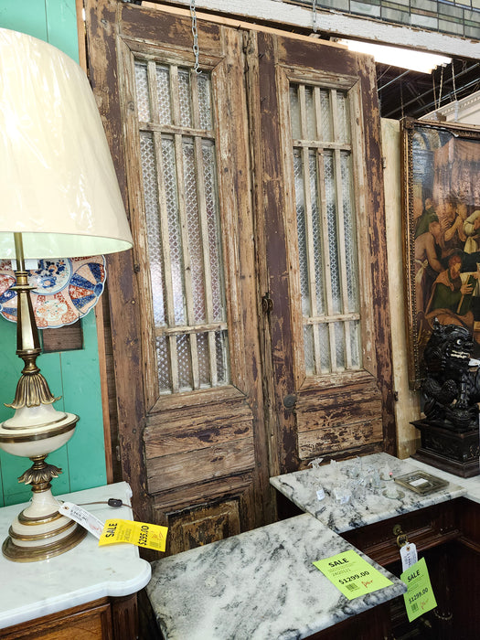 PAIR OF EGYPTIAN PINE DOORS WITH GLASS WINDOWS