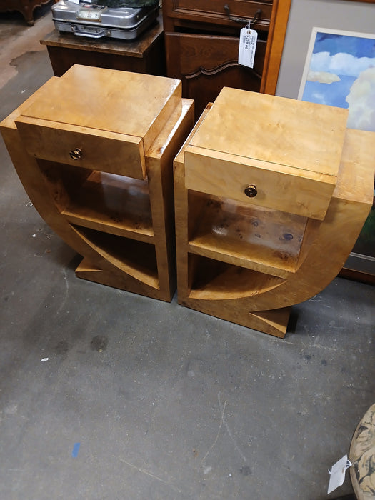 PAIR OF ART DECO BIRDSEYE MAPLE CURVED SIDE TABLES