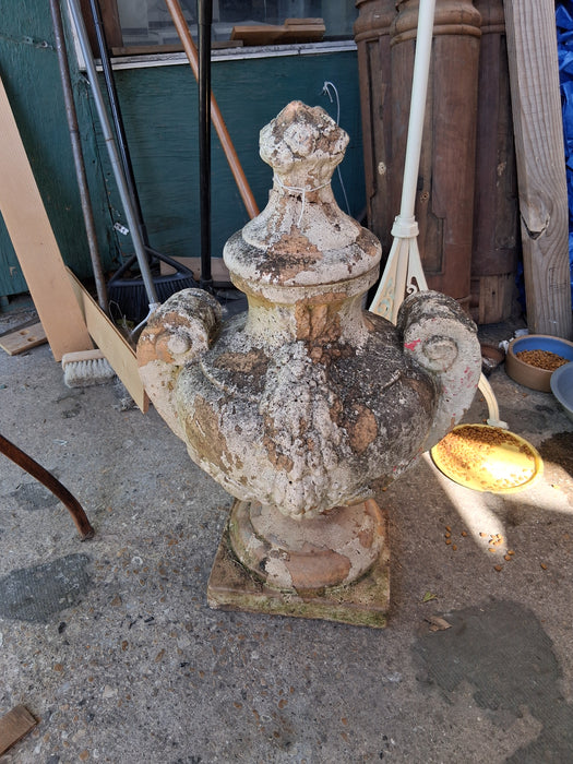 AS FOUND WHITE TERRACOTA URN WITH LID