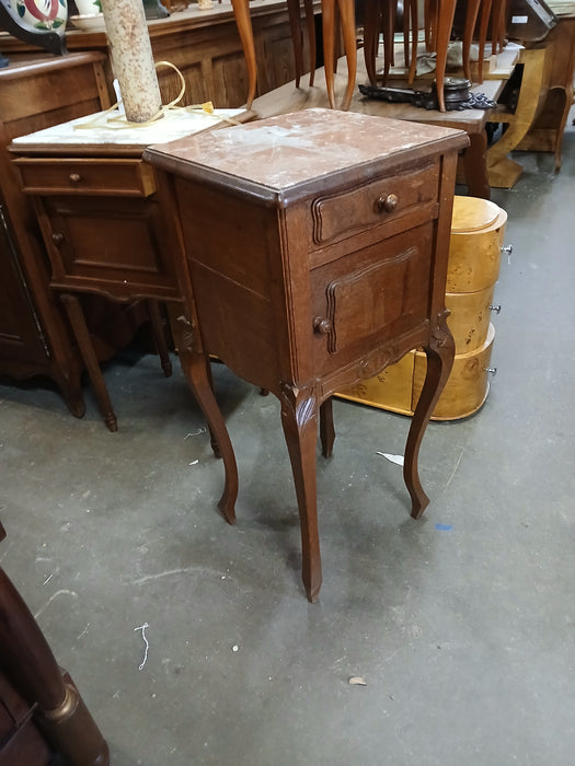 LOUIS XV  MARBLE TOP OAK SIDE CABINET