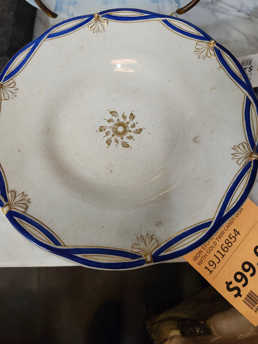 IRON STONE BLUE AND WHITE WITH GOLD TRIM CANDY DISH