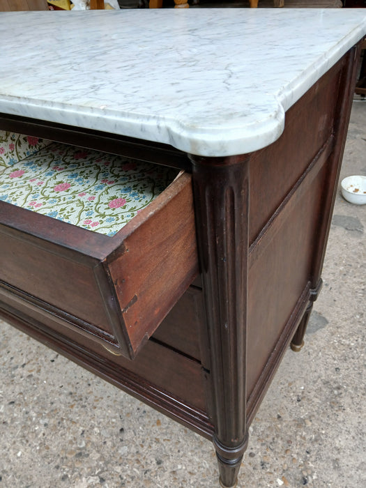 LOUIS XVI DARK MARBLE TOP 4 DRAWER CHEST WITH RIG PULLS