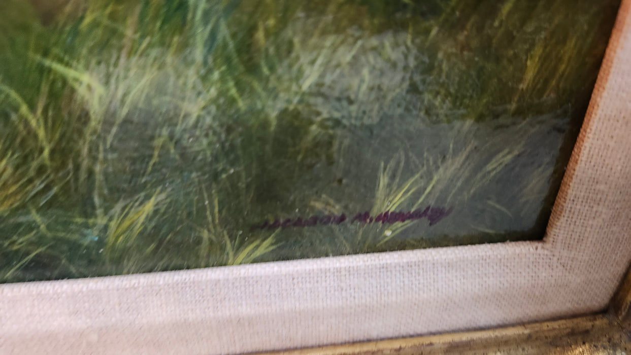 FRAMED LANDSCAPE OIL PAINTING OF A STORM SIGNED JACKSON HENSLEY