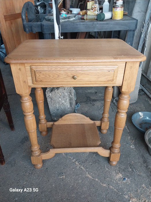 BLONDE OAK  TABLE WITH LOW SHELF