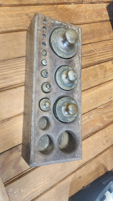 EUROPEAN WOOD HOLDER WITH BRASS AND STEEL WEIGHTS