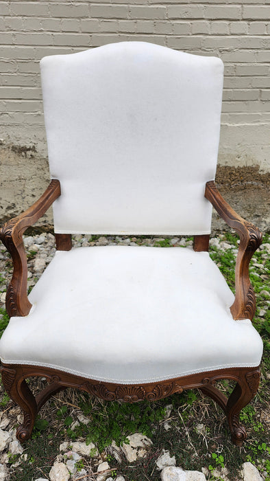 MUSLIM COVERED FRENCH ARM CHAIR WITH ACANTHUS CARVED ARMS