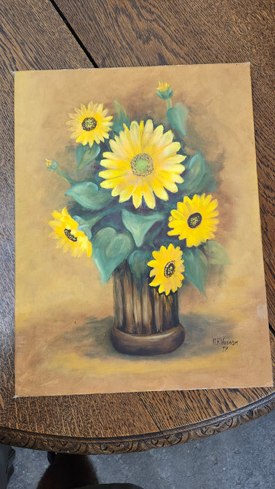 UNFRAMED SUNFLOWERS OIL PAINTING ON BOARD