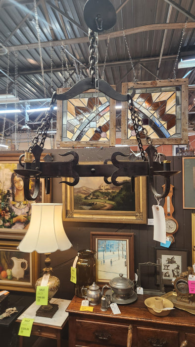 ANTIQUE 4 ARM HOUR GLASS SHAPED IRON FIXTURE