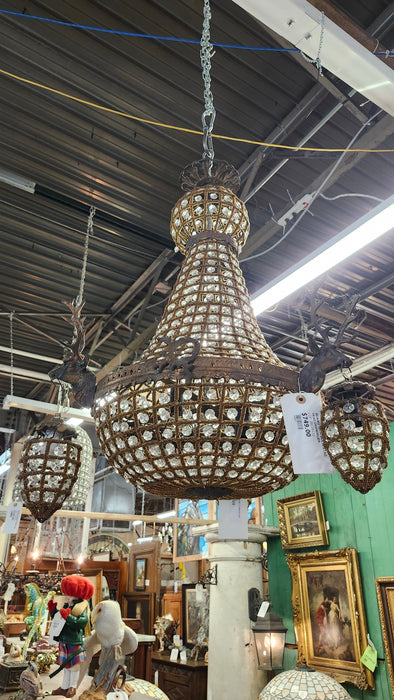BEADED WITH BRASS STAG HEAD CHANDELIER