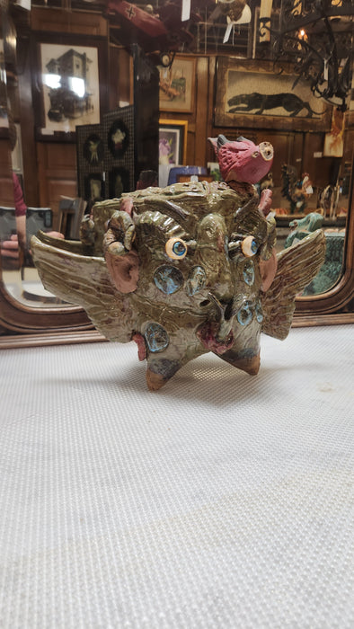 AS FOUND GROTESQUE POTTERY PLANTER