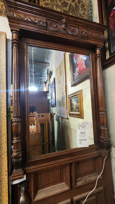 FRENCH WALNUT FRAMED BEVELED GLASS MIRROR