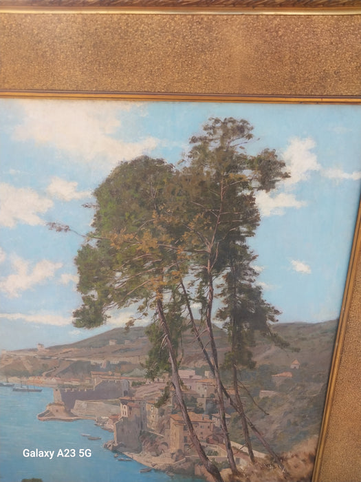 FRAMED SEASCAPE COASTAL OIL PAINTING "CORTE DE AZUR" SIGNED EDUARDO JOHN MENTA