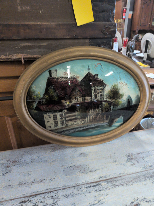 CONVEX GLASS FRAME WITH AS FOUND REVERSE PAINTING