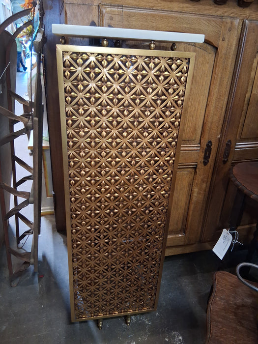 WHITE MARBLE TOP PIERCED GOLD METAL CONSOLE