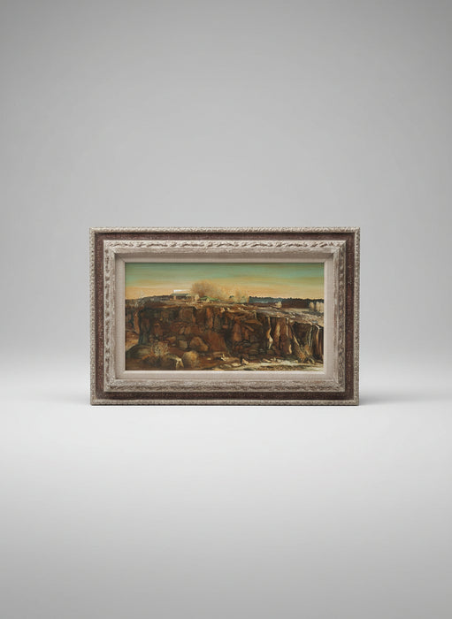 FRAMED LANDSCAPE OIL PAINTING OF CLIFFS SIGNE JACKSON HENSLEY