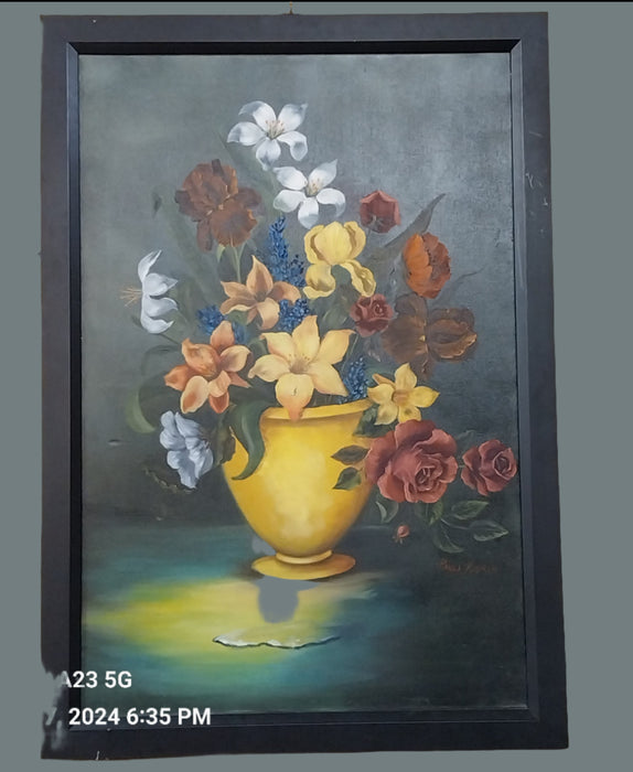 FRAMED OIL PAINTING OF FLOWERS