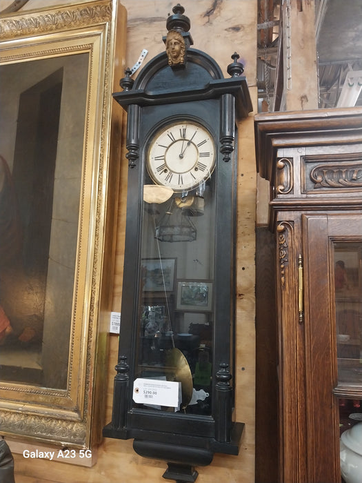 EBONIZED RENAISSANCE REVIVAL WALL CLOCK WITH FACE OF COLUMBIA
