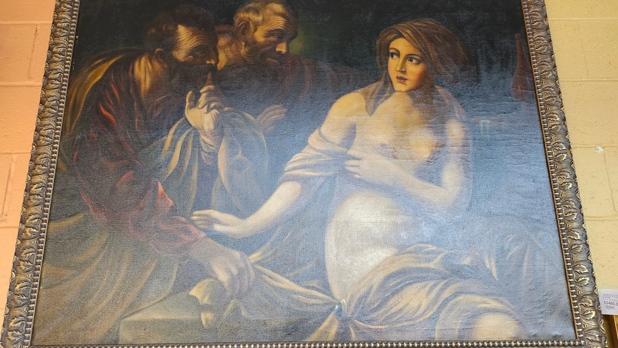 "SUZANNE AND THE ELDERS DANIEL 13 IN THE APOCRYPHA" OIL ON CANVAS PAINTING SIGNED GUIDO RENI