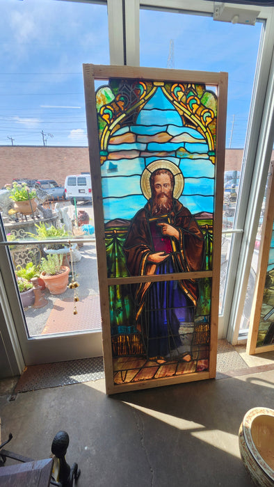 SAINT PAUL OR LUKE WITH BIBLE VERTICAL STAINED GLASS WINDOW