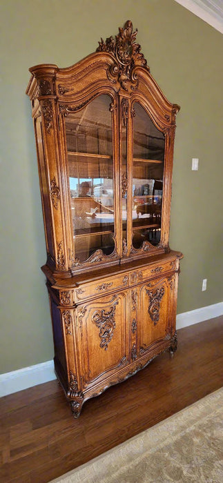 FRENCH OAK LIEGE STYLE CHINA CABINET