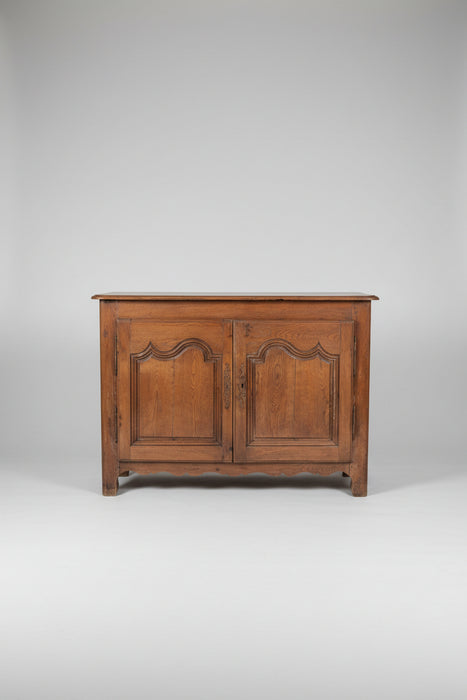 SMALL OAK 2 DOOR COUNTRY FRENCH SERVER WITH SHAPED PANELS