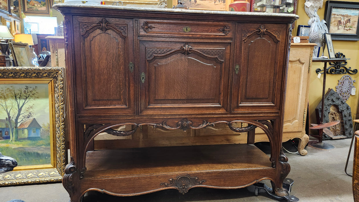 LOUIS XV MARBLE TOP SHALLOW OAK  SERVER