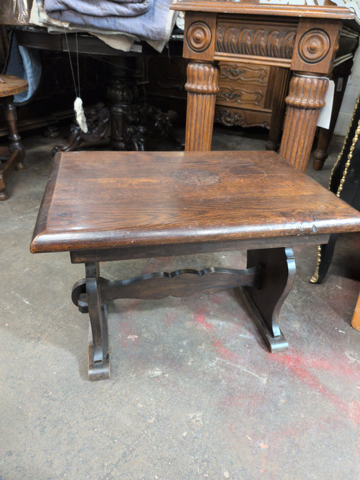 SMALL DARK OAK TRESTLE SIDE TABLE
