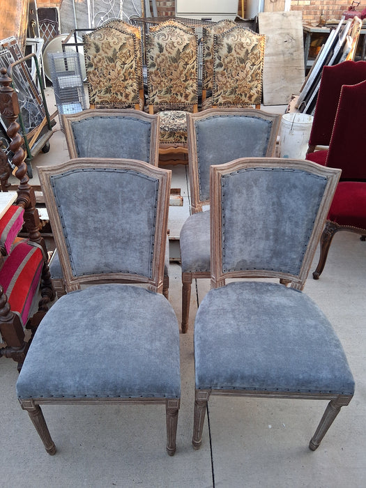 SET OF 4  LOUIS XVI UPHOLSTERED LIMED OAK CHAIRS