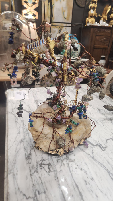LARGE QUARTZ AND WIRE TREE SCULPTURE