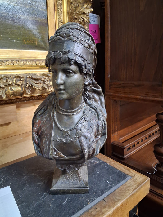 SMALL SPELTER BUST OF GIRL