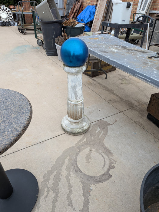 CONCRETE PEDESTAL WITH GAZING BALL