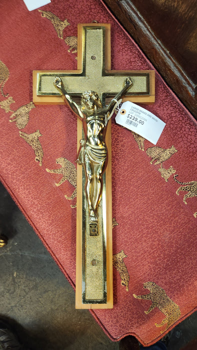 LARGE BRASS AND WOOD CRUCIFIX