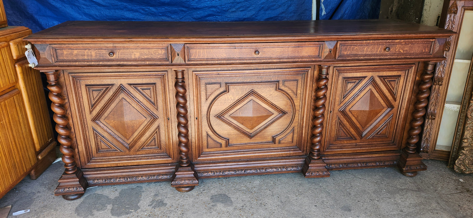 EXTRA  LARGE OAK LOUIS XIII BARLEY TWIST SIDEBOARD