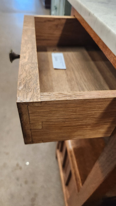 WHITE MARBLE TOP ARTS AND CRAFTS NIGHT STAND