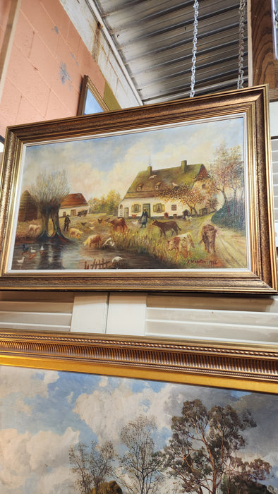 COTTAGE FARM OIL ON BOARD, SIGNED AND DATED 1966