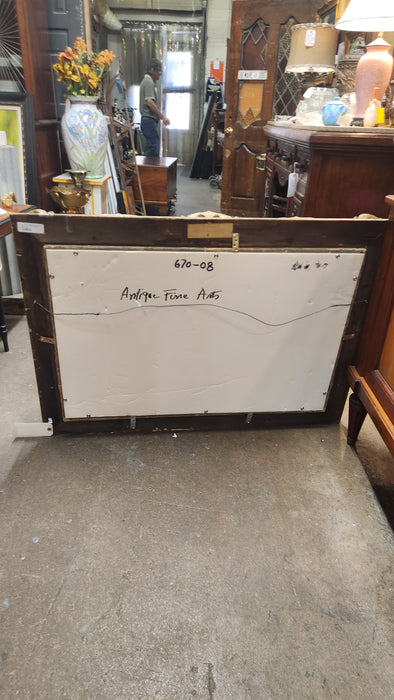 GILT FRAMED LANDSCAPE OIL PAINTING WITH HORSE AND WAGON ON ROAD-SIGNED JOHN CLAYTON ADAMS