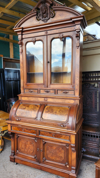 VICTORIAN 1870'S WALNUT CYLINDER ROLL DESK