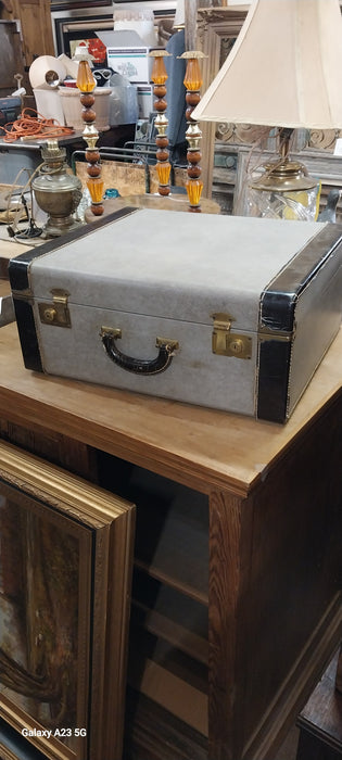 LEATHER BOUND VINTAGE SUITCASE WITH VELVET INTERIOR