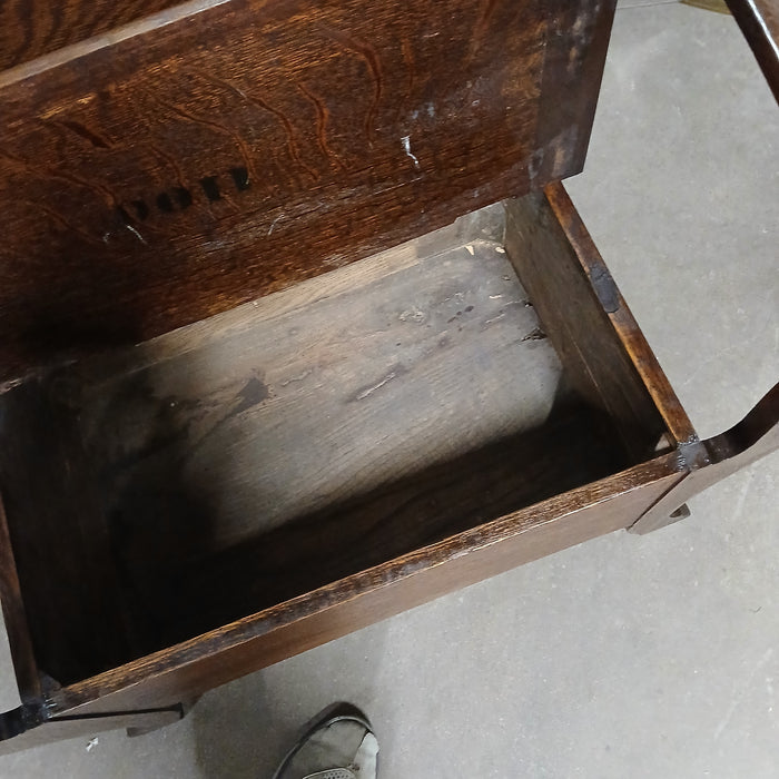 AMERICAN OAK HALL SEAT WITH TALL ARCHED MIRROR