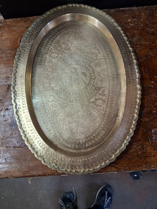 LARGE OVAL CHINESE  HAND ENGRAVED TRAY