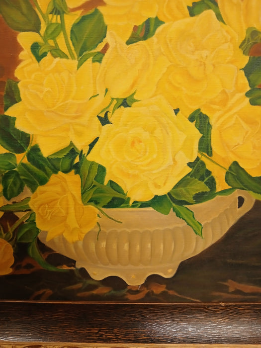 LARGE YELLOW ROSE OIL PAINTING