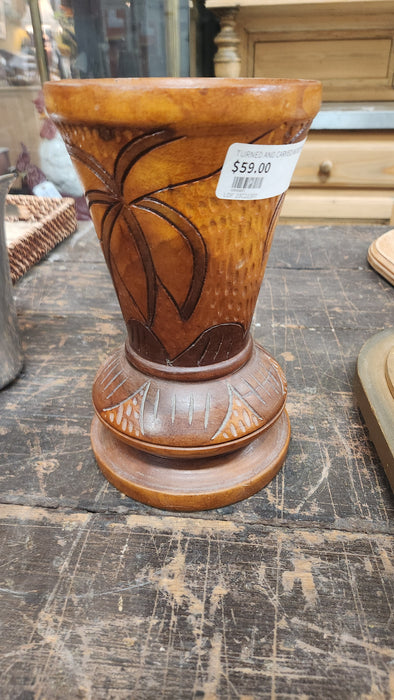 TURNED AND CARVED WOOD VASE