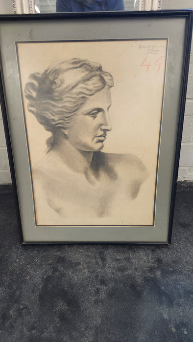 LARGE CHARCOAL OF BUST OF LADY