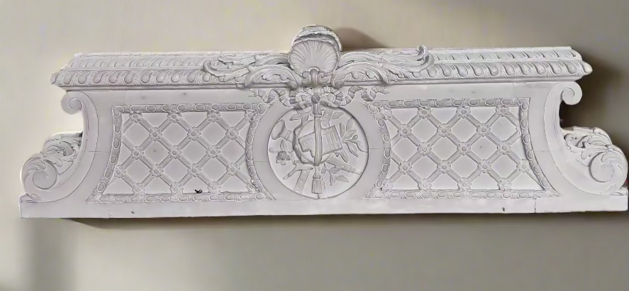 LOUIS XV PAINTED CHALK PEDIMENT WITH MUSIC INSTRUMENTS