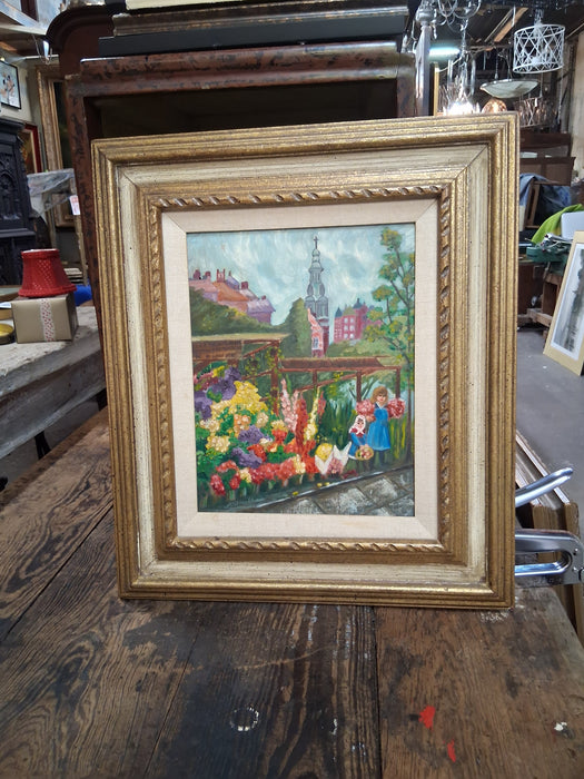 ITALIAN FRAMED PAINTING OF A CHURCH AND CHILDREN