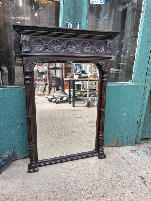 BRITTIANY CARVED DARK OAK MIRROR WITH FLORETTES
