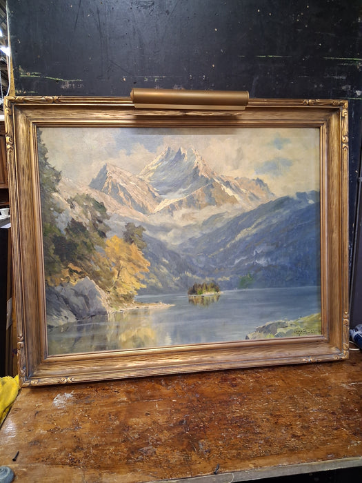 GILT FRAMED MOUNTAIN LANDSCAPE OIL PAINTING