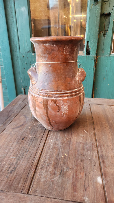 RED CLAY VASE WITH TWO HANDLES