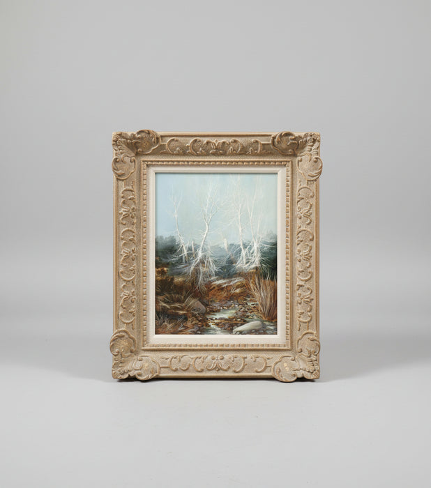 SMALL GILT FRAMED OIL PAINTING OF BARREN TREES SIGNED JACKSON HENSLEY