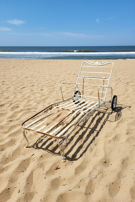 WHITE IRON CHAISE LOUNGE - NO CUSHIONS